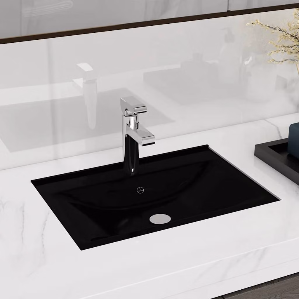 vidaXL Lavandino Bagno Ceramica Nera Rettangolare e Foro di Trabocco