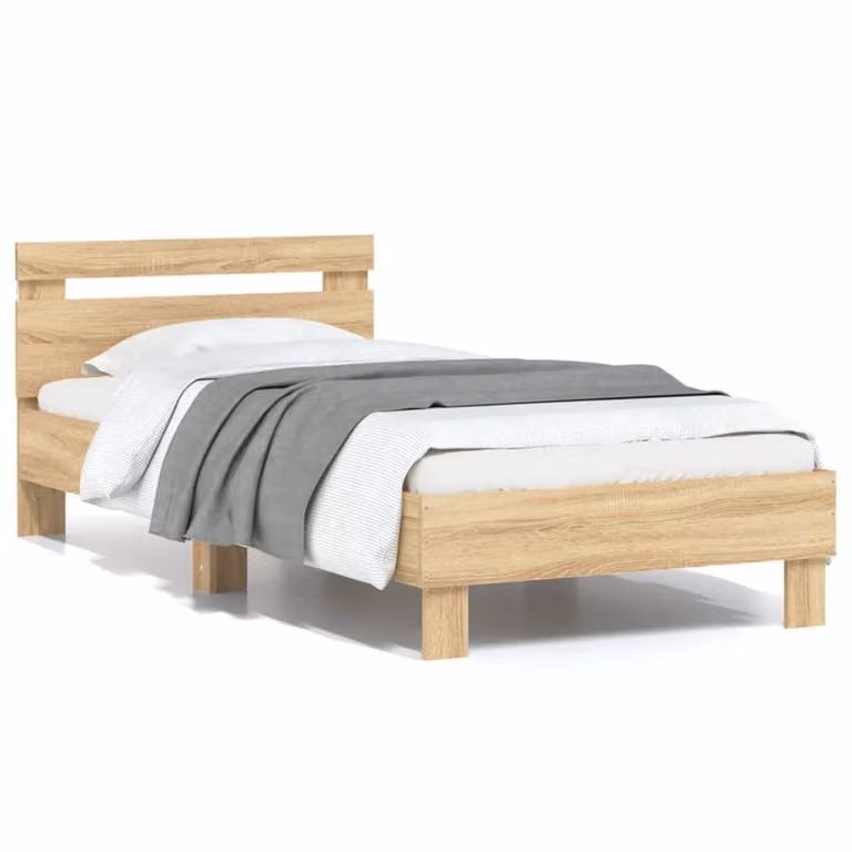 Letto con testiera e illuminazione LED vidaXL in legno Rovere Sonoma, L: 75 cm, P: 190 cm