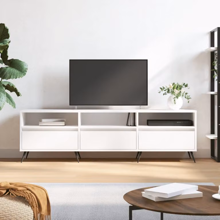 vidaXL Mobile Porta TV Bianco in Legno e Metallo L: 150 cm, P: 30 cm, H: 44,5 cm