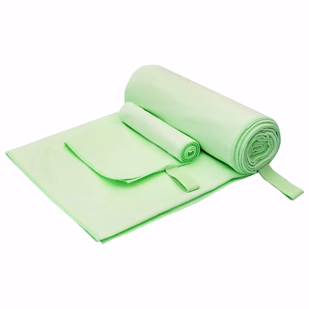 Set di 2 asciugamani sportivi in microfibra vidaXL verdi, morbidi e ad asciugatura rapida, L: 200 cm, P: 100 cm e L: 50 cm, P: 30 cm
