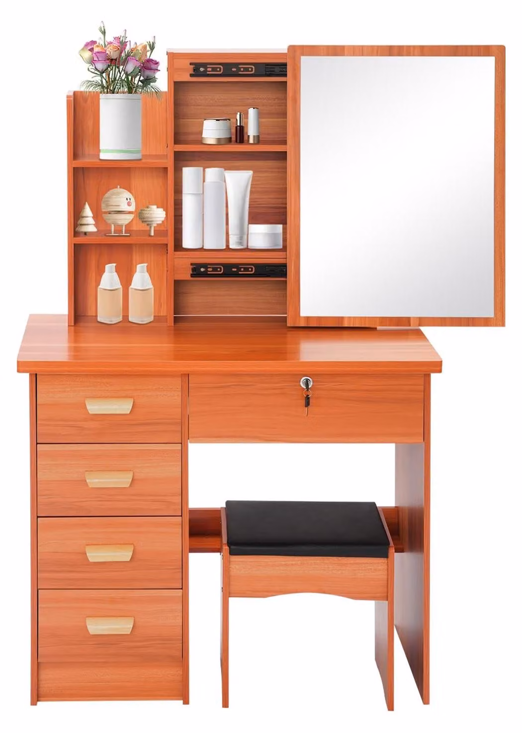 Comò moderno con 5 cassetti e specchio, dimensioni 80 x 35 x 128 cm