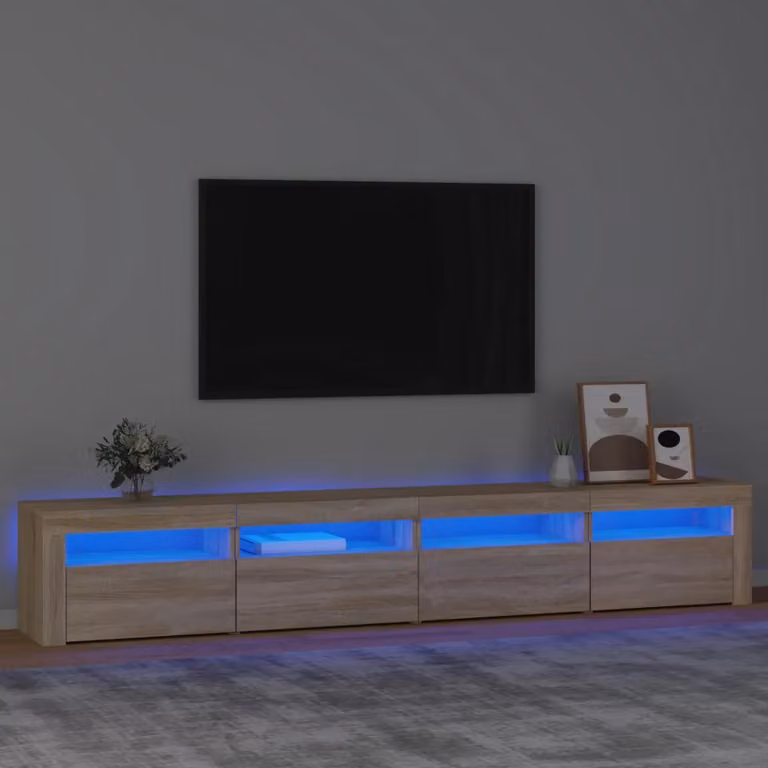 vidaXL Mobile Porta TV Moderno con Luci LED Integrate in Rovere Sonoma e Marrone L 240 cm x P 35 cm x H 40 cm
