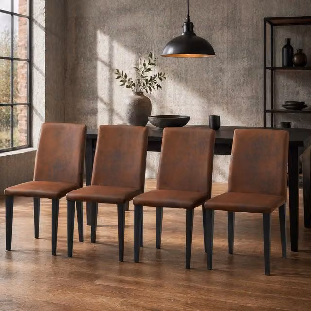Set di 4 sedie da pranzo MIVRAY in tessuto microfibra marrone con gambe in metallo nero e design moderno – 1