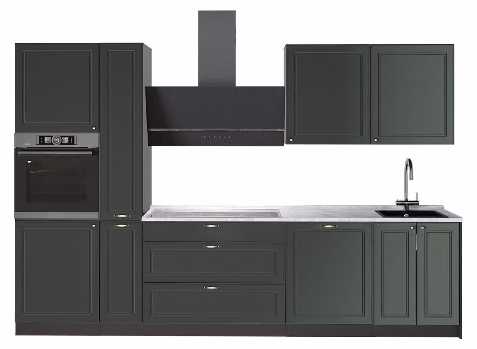 Cucina componibile Vicco Fame-Line Verde-oro rustico/Antracite 310 cm, PL Marmo, Model 64266