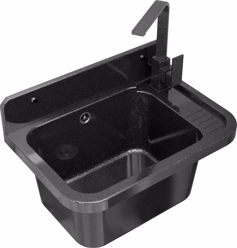 Granitan - Lavatoio - Lavandino 50x34 cm - Lavello nero - con miscelatore NOOK e sifone - PARON