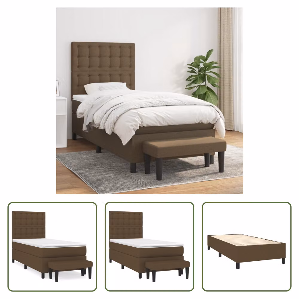 The Living Store Letto a molle con materasso marrone scuro 80x200 cm in tessuto