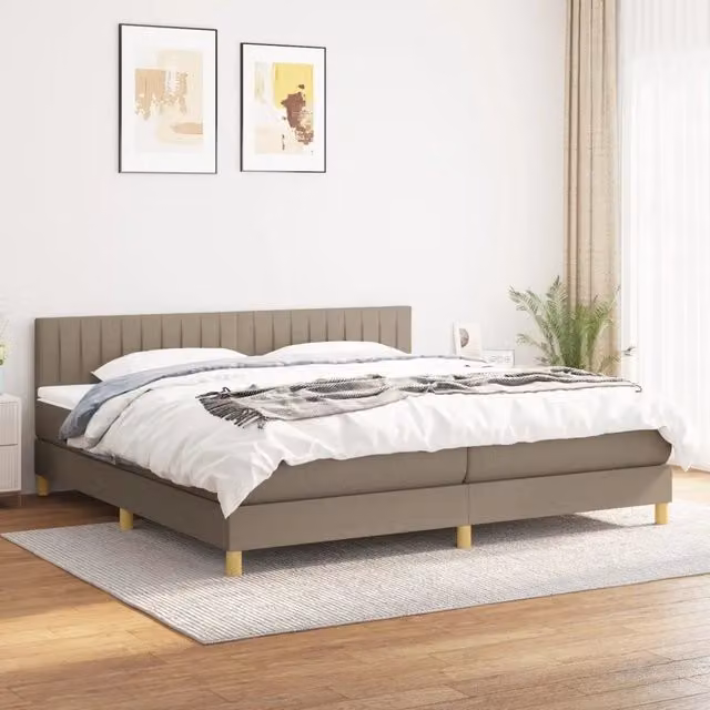 Letto Ibrido con Giroletto a Molle e Materasso vidaXL in Tessuto Beige e Bianco L/P/H: 200 x 200 x 203 cm