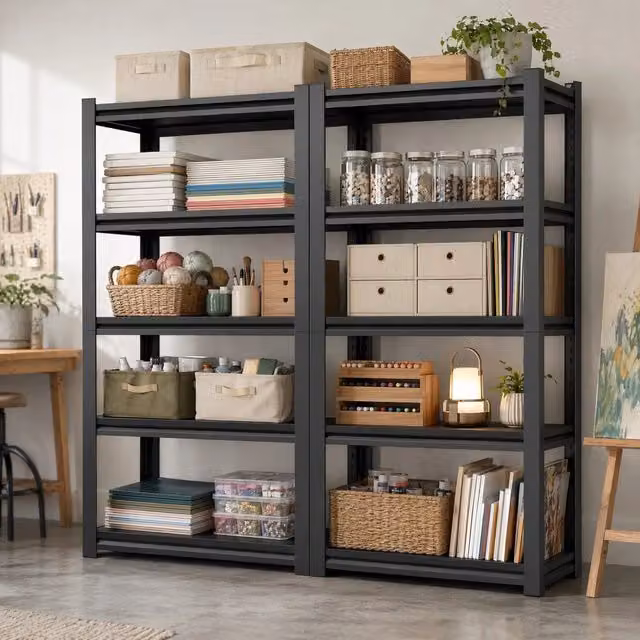 Scaffale per carichi pesanti 90x40x183 cm nero in metallo, 5 ripiani regolabili