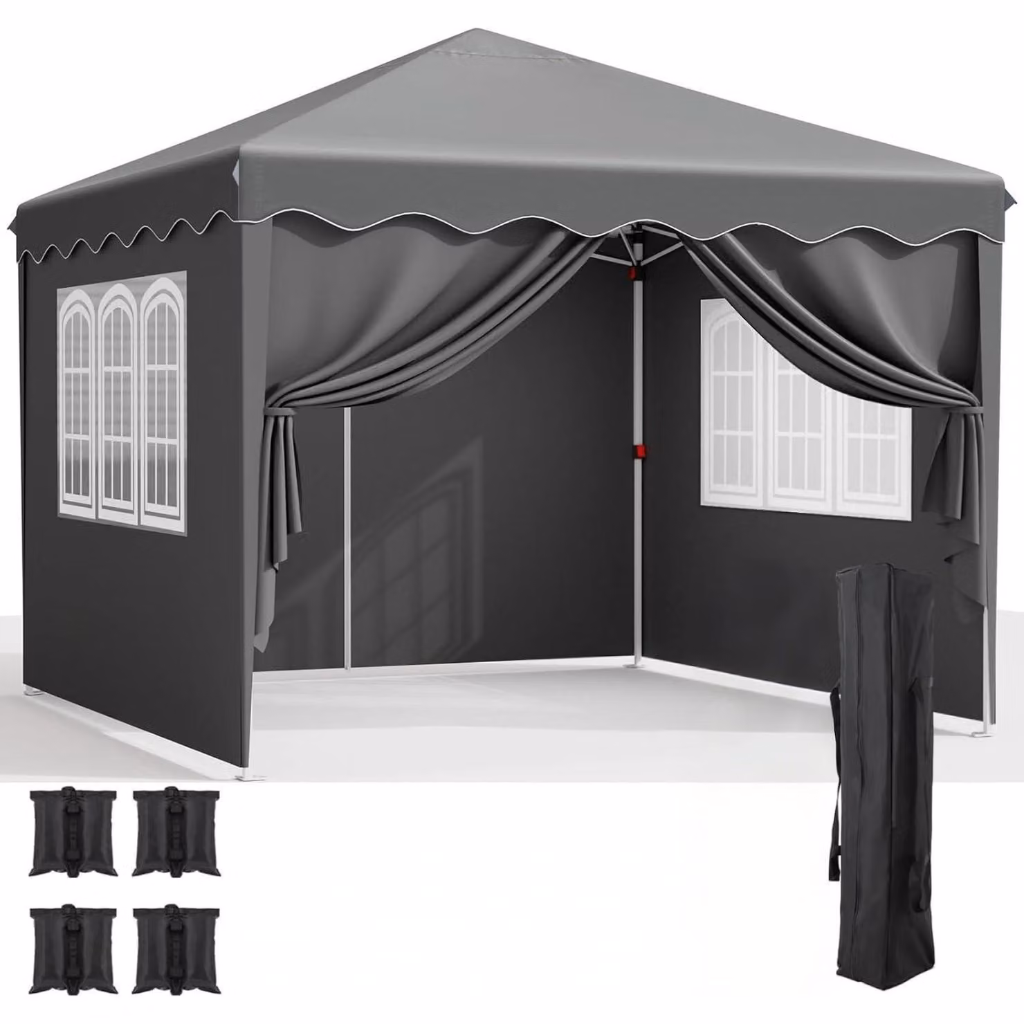 Gazebo da giardino 3x3 metri, impermeabile, con protezione UV 50+ e tessuto Oxford 420D grigio, completo di pareti laterali