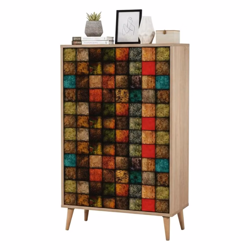 Credenza Andalusite DMORA, Buffet e Madia da Soggiorno o Cucina, Quercia e Multicolore, L 80 cm x P 36 cm x H 127 cm – 2