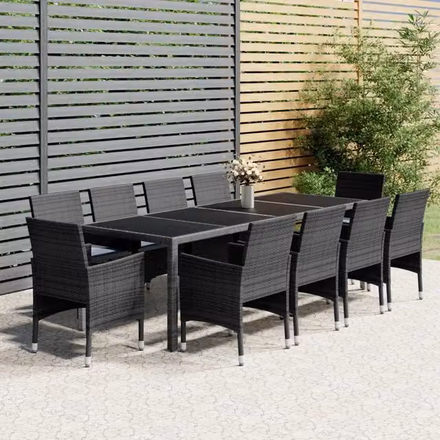 Set Pranzo da Giardino 11pz in Polyrattan Grigio 3058573
