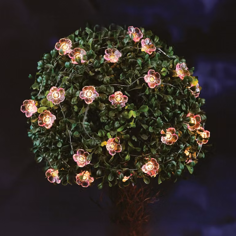 GLOBIZ – Catena luminosa solare a forma di fiore, 2,4 metri, 25 LED bianchi caldi