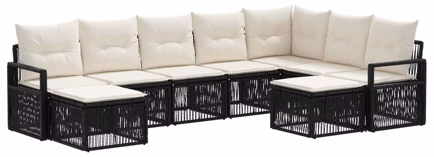 Set da giardino composto da 9 pezzi, colore nero, realizzato in rattan sintetico