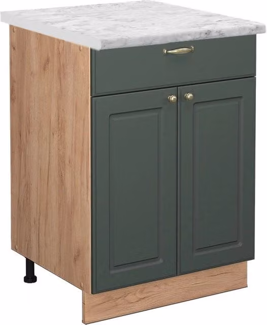 Mobiletto base per cucina Fame-Line Verde-oro rustico/Rovere dorato 60 cm con cassetto, PL Marmo Vicco
