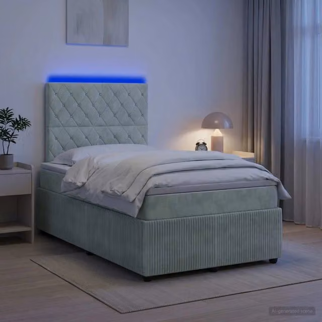 Letto Box Spring Hybrid vidaXL con Materasso a Molle Insacchettate e Illuminazione LED, Grigio e Bianco, L/P: 120 x 200 cm – 1