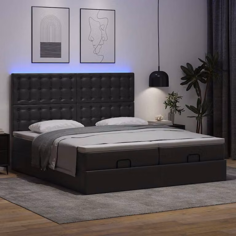 Maison Exclusive - Pouf Letto con Materassi e LED Nero 180x200cm Pelle finta