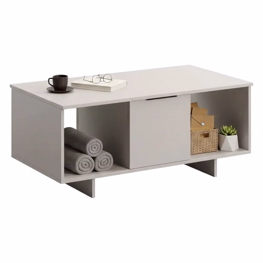 Tavolino da salotto Rho DMORA con ante e vani contenitore, Beige, L 100 cm x P 55 cm x H 55 cm – 2