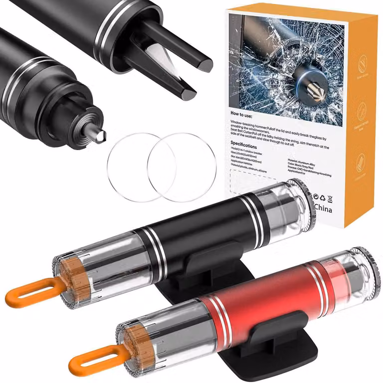 2 martelli di emergenza 2-in-1 con taglia-cintura, per la sicurezza automobilistica, colore nero e rosso
