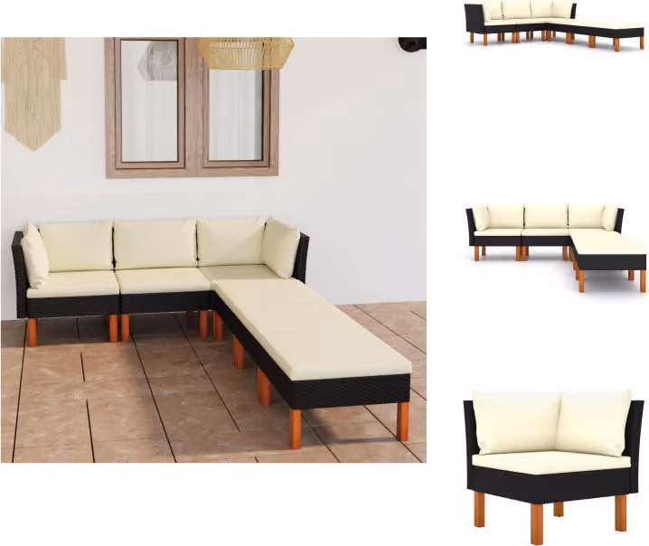 vidaXL Set di 6 pezzi da giardino con cuscini in poly rattan nero - Set di mobili da giardino