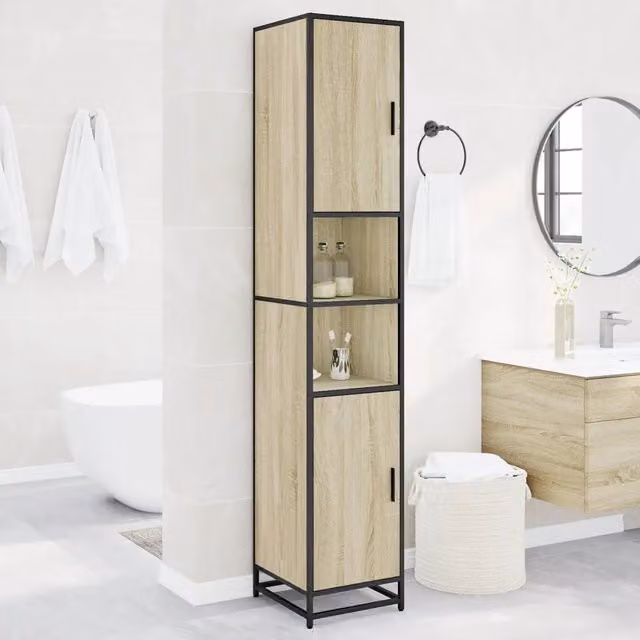 Mobile da bagno sospeso vidaXL moderno in legno e metallo beige e marrone L: 35 cm, P: 37,5 cm, H: 188,5 cm