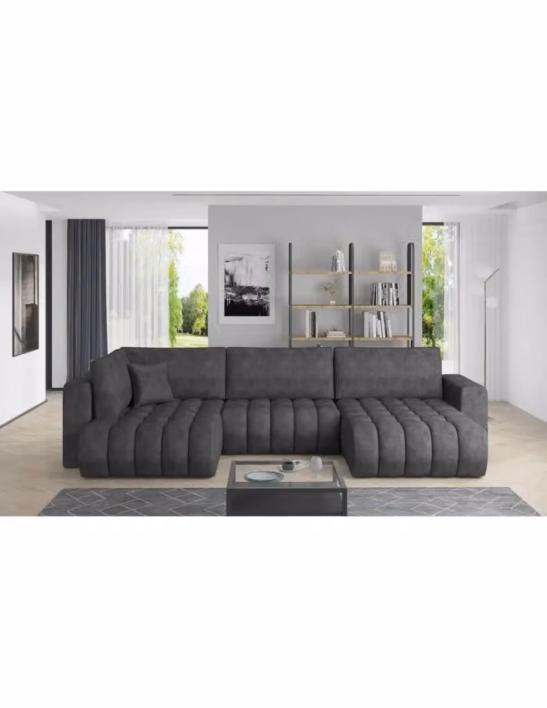 Divano ad angolo BONITA MEUBLORAMA convertibile 6 posti grigio con effetto marmo astratto, lato destro, L/P/H: 350 x 175 x 92 cm – 2