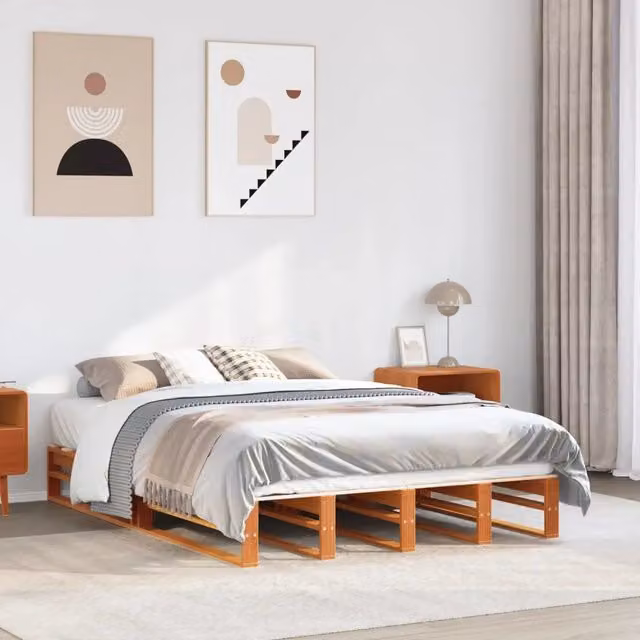 Letto in legno di pino massello vidaXL color marrone cera con doghe fisse L/P: 140 x 190 cm – 1