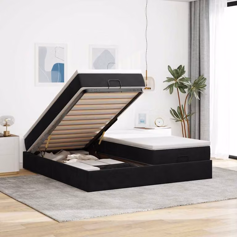 Struttura Letto con Contenitore a Sollevamento vidaXL in Velluto Nero L: 180 cm, P: 200 cm, H: 203 cm
