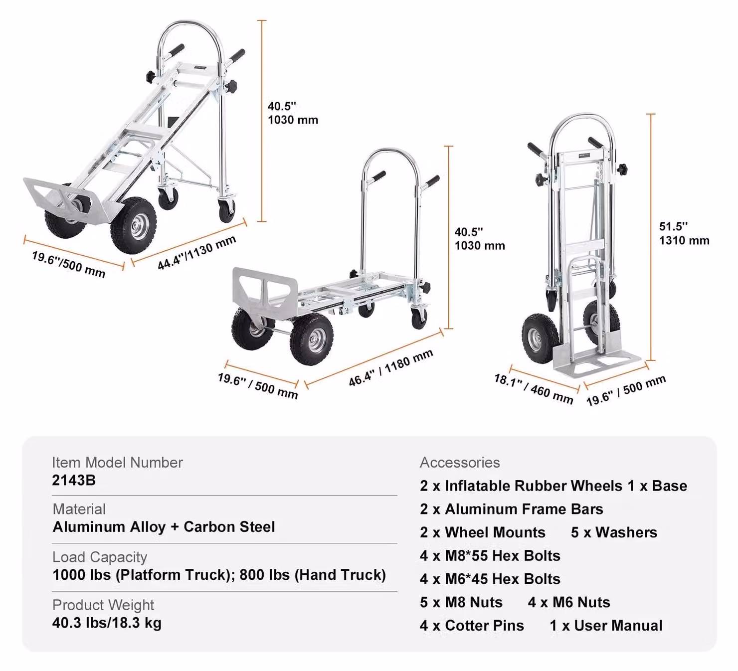 Carrello elevatore a pedali - Carrello a mano pieghevole - Carrello per scale - Carrello trasportatore - Capacità di carico: 454 kg - Carrello a mano pieghevole