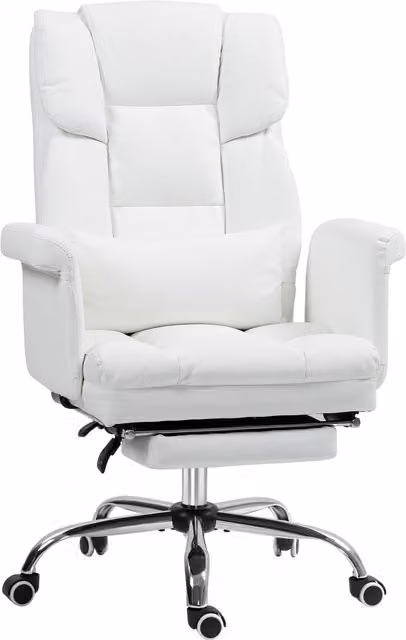 Sedia da ufficio ergonomica HOMCOM bianca con poggiapiedi e schienale reclinabile, regolabile in altezza 48-56 cm