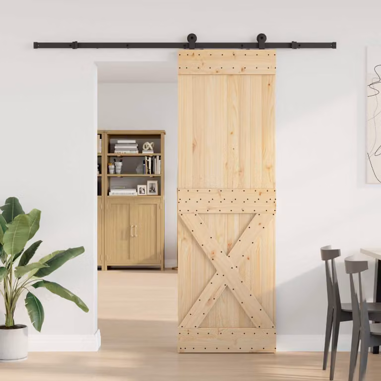 Porta scorrevole moderna vidaXL NARVIK in legno e acciaio, colore Naturale e Nero, L: 70 cm, H: 210 cm