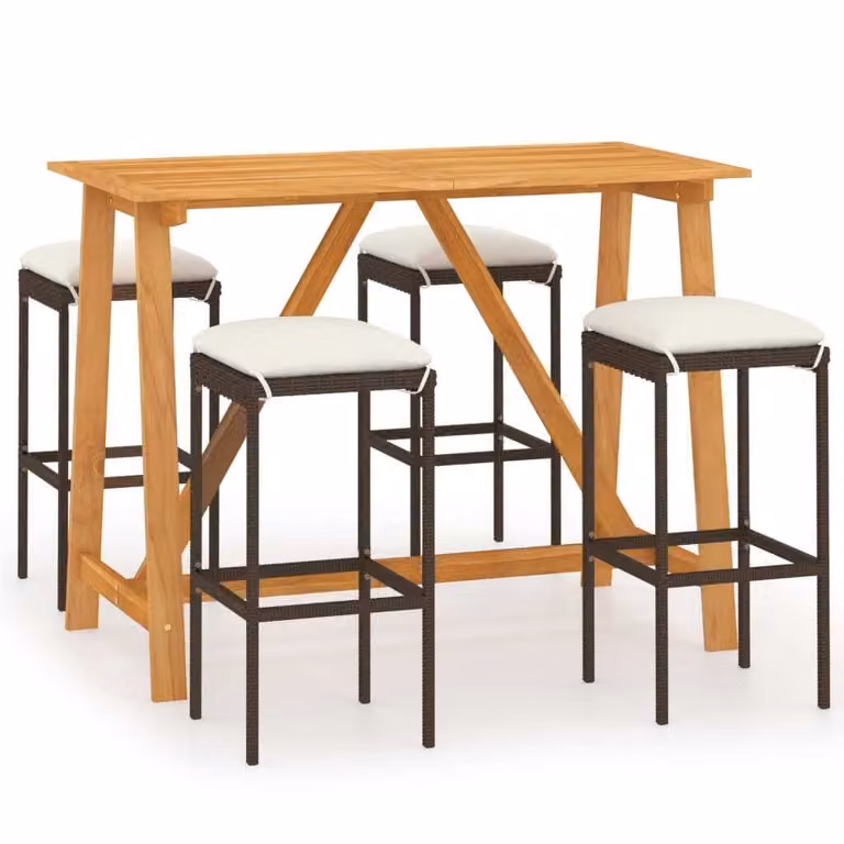 Set Bar da Giardino 5 pz con Cuscini Marrone