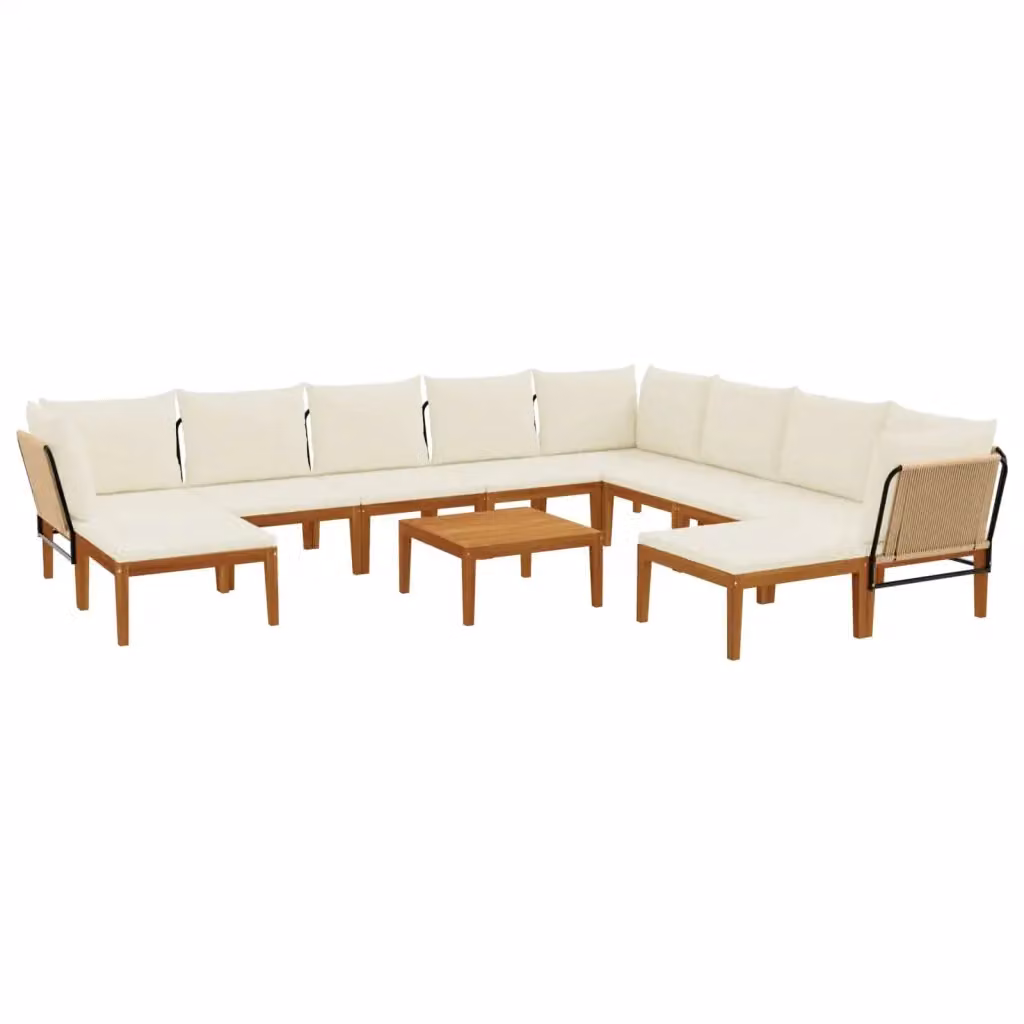 Set da giardino vidaXL in legno di acacia e corda naturale, 11 pezzi, colore beige e bianco – 2