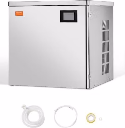 Testa di macchina per ghiaccio commerciale Vevor in acciaio inox color argento, modulare con funzione autopulente e produzione di cubetti di ghiaccio