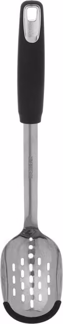 Skimmer forato Kasanova in acciaio inox nero con bordo in silicone resistente al calore e anti-graffio