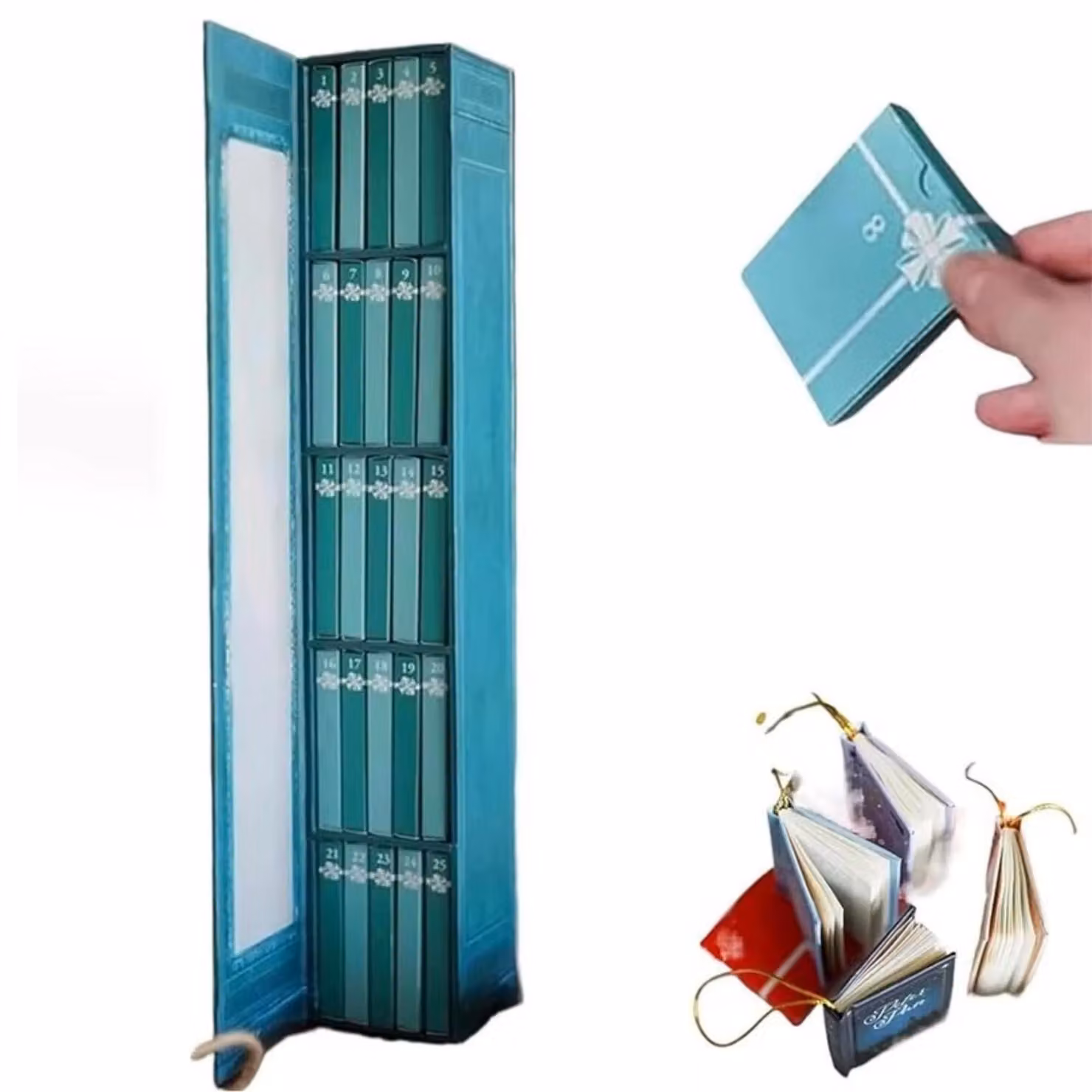 Calendario dell'avvento letterario con 25 mini libri di autori classici in stile vintage - READVENT Blue