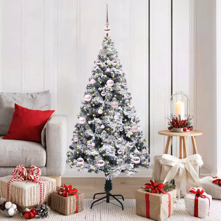 Albero di Natale artificiale moderno vidaXL verde con 150 LED luce bianca calda, Altezza: 150 cm