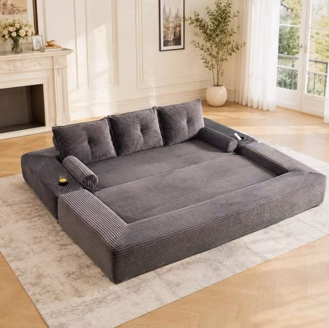 Divano letto 3 posti 232x98x80 cm grigio scuro, pieghevole con portabicchieri,