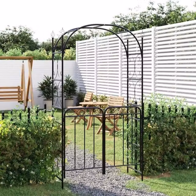 Arco da giardino con cancello vidaXL in acciaio nero L/P/H: 108 x 45 x 235 cm