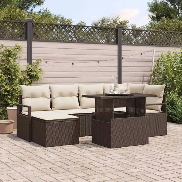 Set Divano da Giardino 7 pz Marrone e Crema polyrattan 3348854