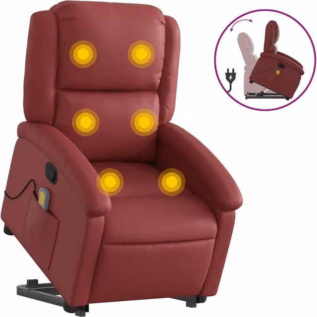 Poltrona | Sedia Relax Alzapersone Massaggi Reclinabile Rosso Vino Similpelle
