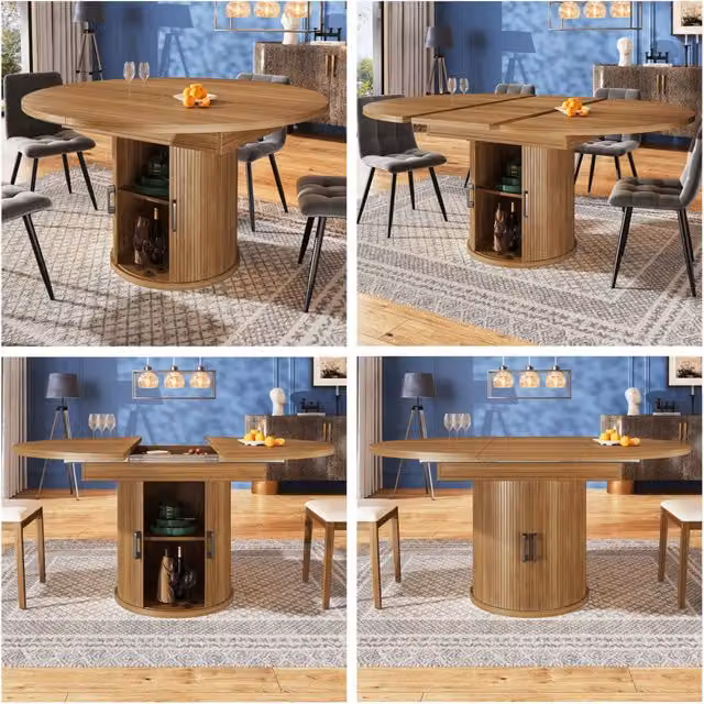 Tavolo da pranzo rotondo allungabile in ovale, 118-158 cm, per 6 persone, noce/nero