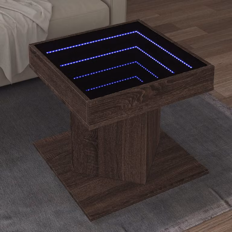 vidaXL Tavolino da salotto moderno in legno color rovere marrone con illuminazione LED L 50 x P 50 x H 45 cm
