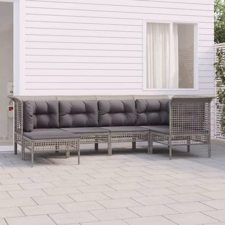 Set di divani da giardino vidaXL 6 pezzi in rattan grigio con cuscini e struttura in acciaio