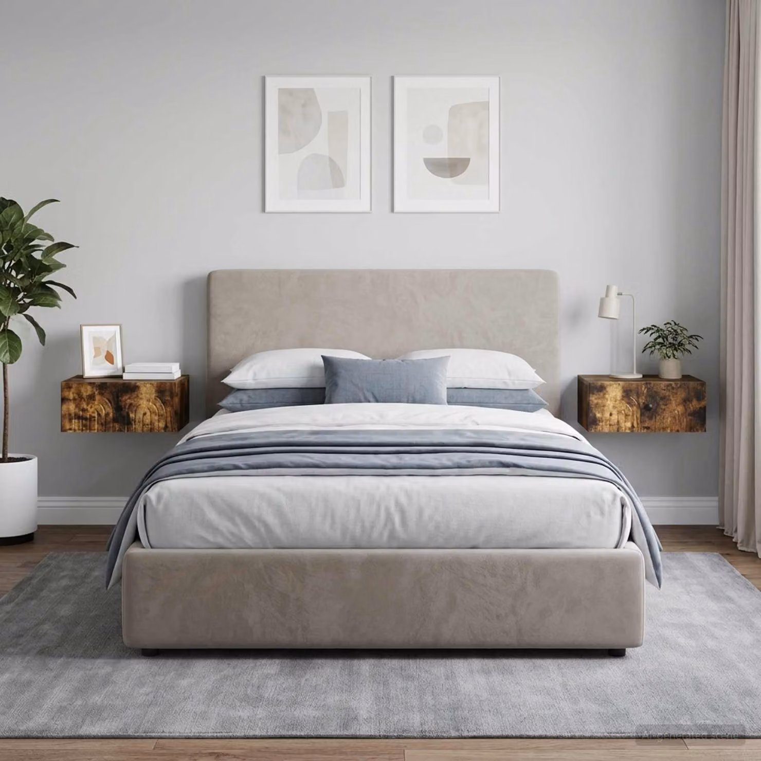 Set di 2 comodini sospesi vidaXL Rovere Fumo L: 49 cm, P: 34,5 cm, H: 20 cm