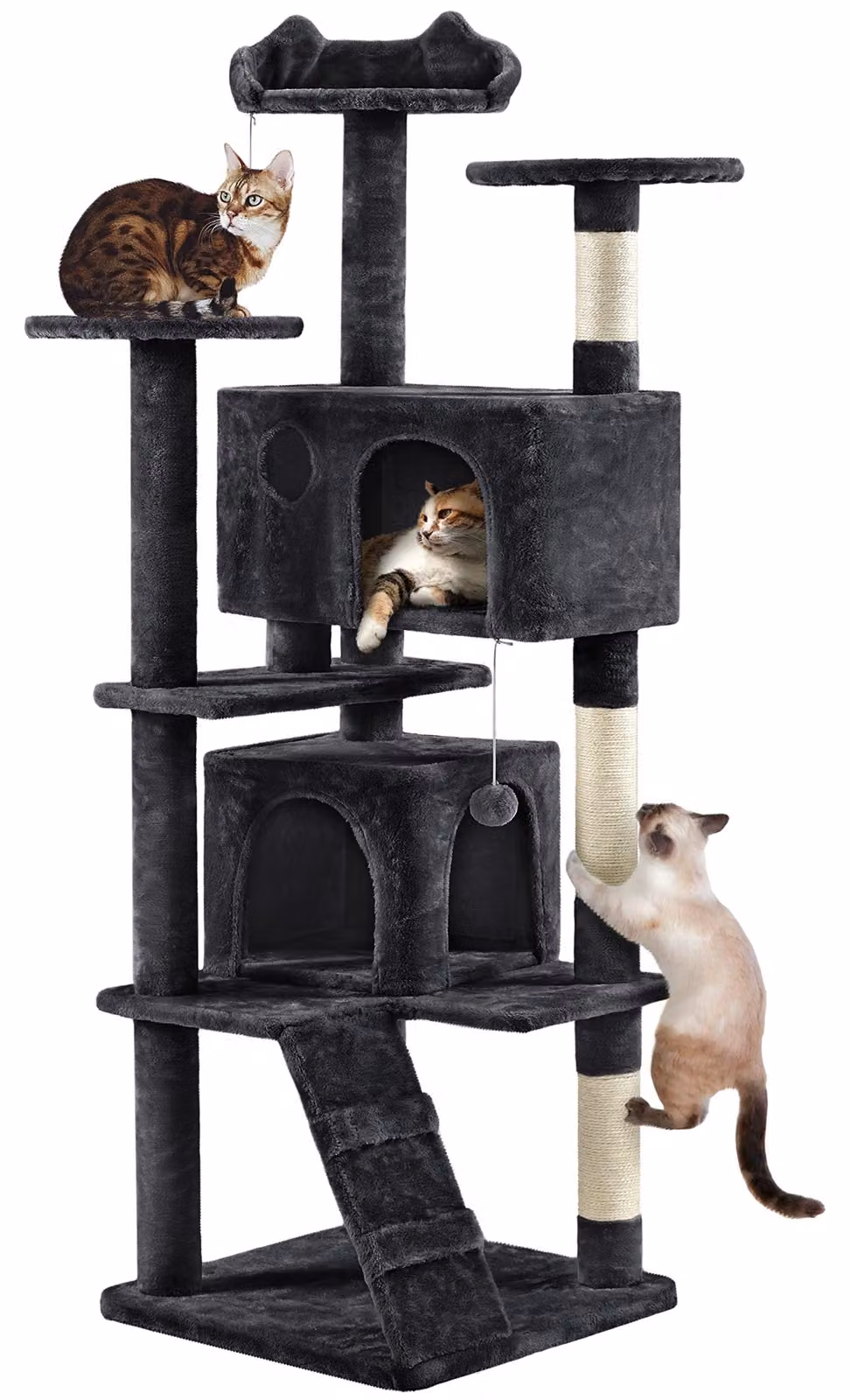 Yaheetech, albero per gatti alto 178 cm, robusto, con 2 tane, colore nero
