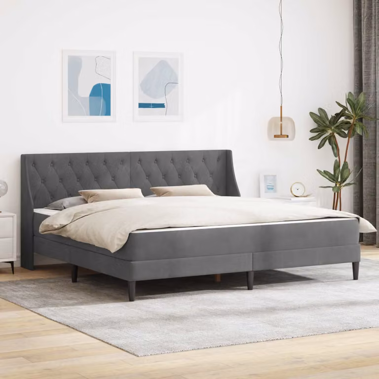 Letto imbottito con materasso vidaXL in velluto grigio, L/P/H: 200 x 200 x 96 cm