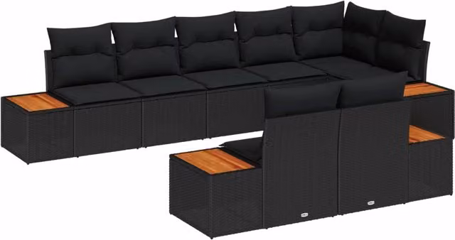 Set Divano da Giardino 8 pz Nero Poly Rattan 3348109
