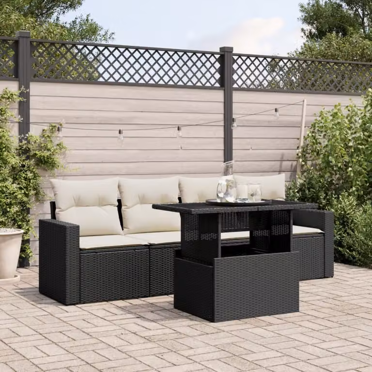 Maison Exclusive - Set Divani da Giardino 5 pz con Cuscini in Polyrattan Nero