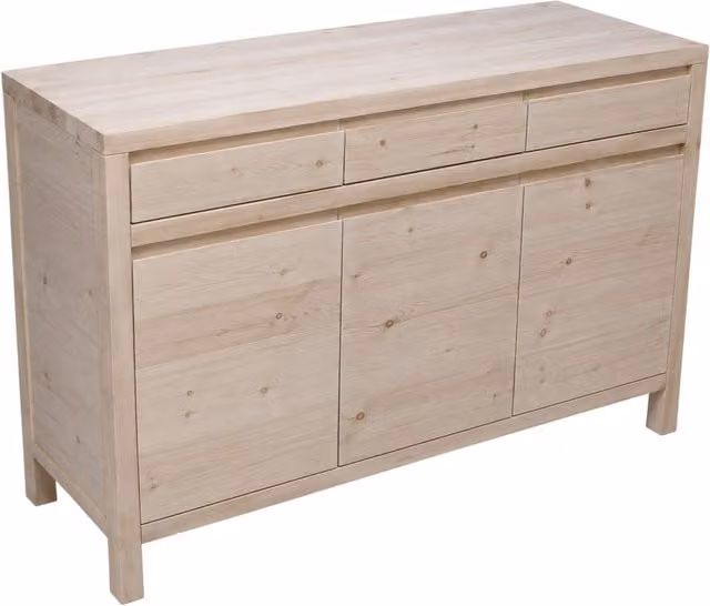 Credenza Mobili 2G con 3 porte e 3 cassetti in legno massello di abete grezzo beige L/P/H: 150 x 50 x 95 cm
