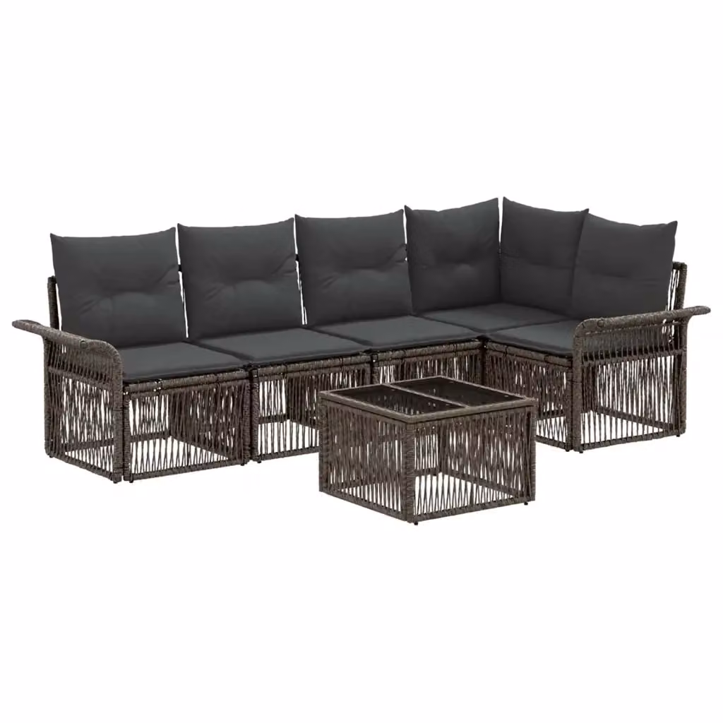 Set Divano da Giardino a L vidaXL in Polyrattan Grigio con Tavolino e Cuscini, 6 Pezzi – 2